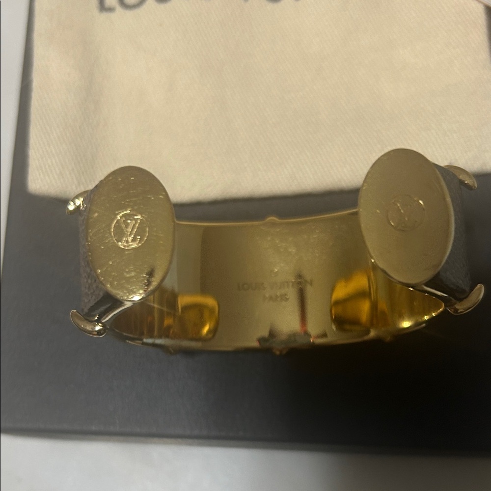Louis Vuitton Brown Monogram Resin Cuff with Gold Accents - Picture 2 of 8